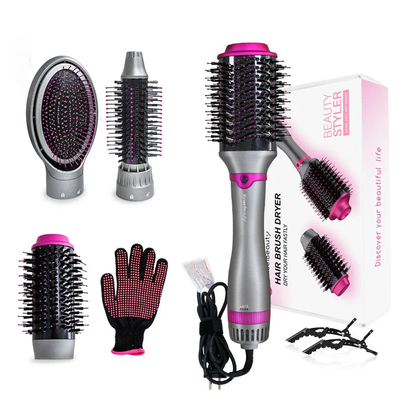 1200W Hair Dryer Hot Air Brush Styler Replaceable Head Straightener Curler Comb Roller One Step Electric Ion Blow Dryer Brush