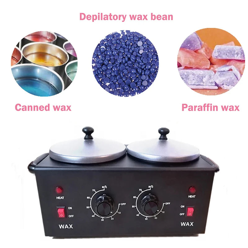 Electric Wax Heater Black Dual Wax Pots Professional Parrafin Waxing Machine for Hair Removal Facial Skin Body SPA Salon