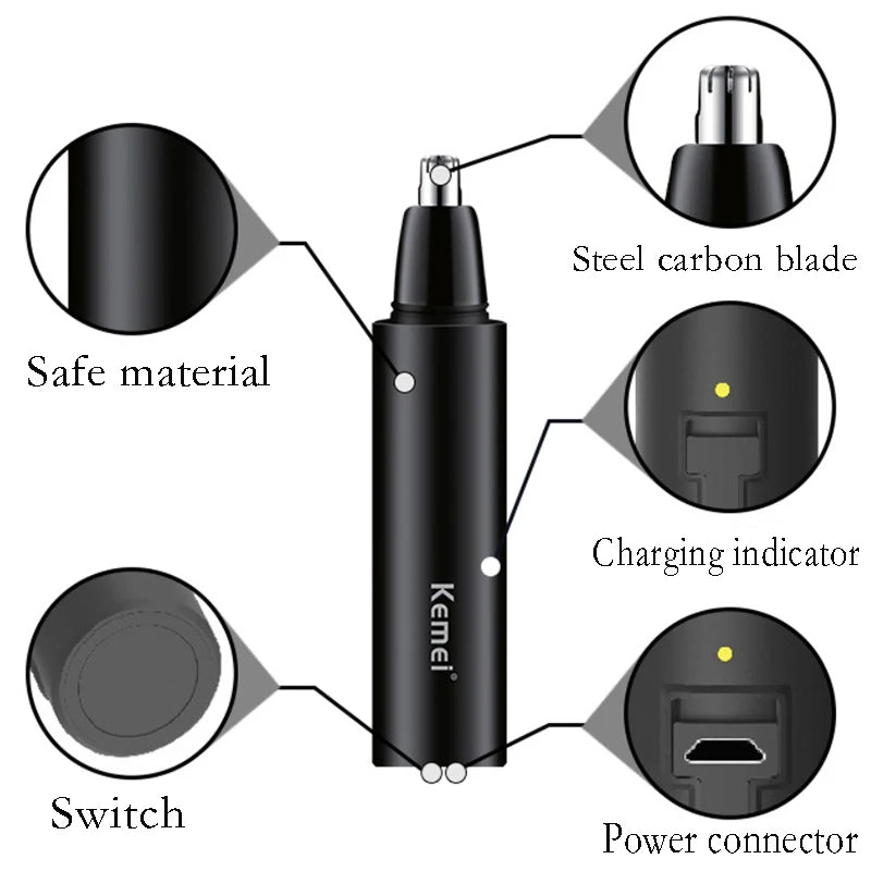 Original Kemei Professional Nose Trimmer For Men&Women Rechargeable Electric Ear Trimmer Nose Hair Removal Ear Cleaner Washable