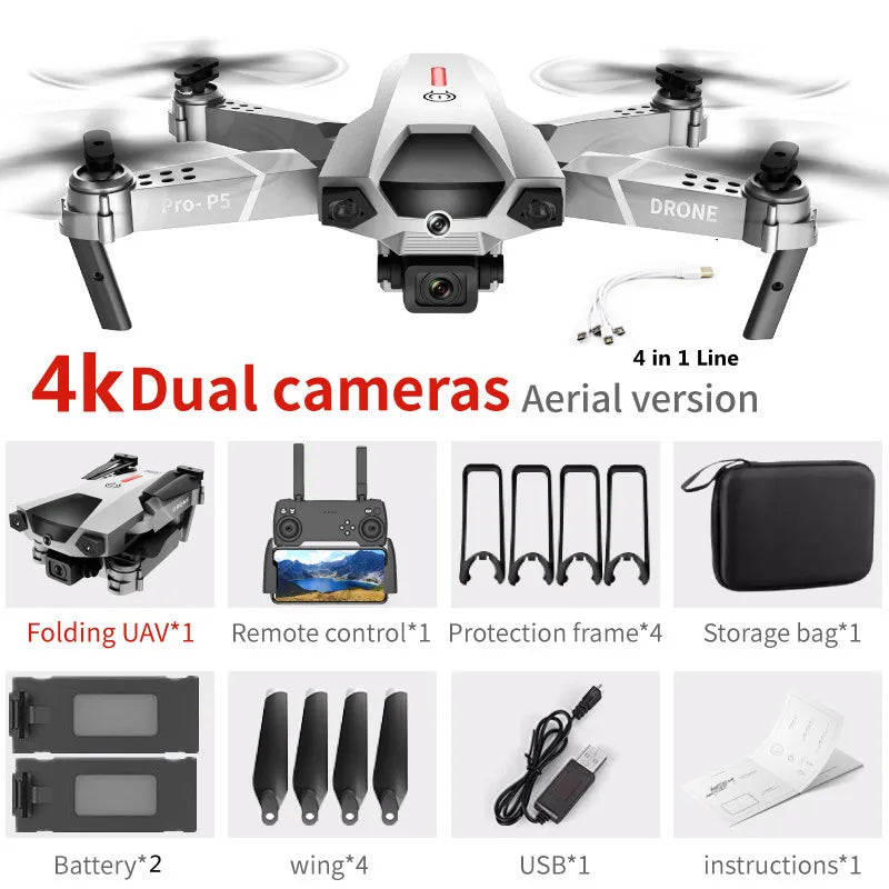 4K Obstacle Avoidance Aerial Photography FPV RC Drone 2.4G Optical Flow Positioning Trajectory Flight Remote Control Quadcopter