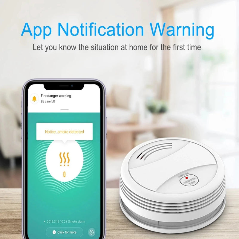 EN14604 Certified Tuya Smart WiFi Smoke Detector Sensor 80DB Alarm Fire Smoke Detector Wifi Fire Protection Home Security Alarm