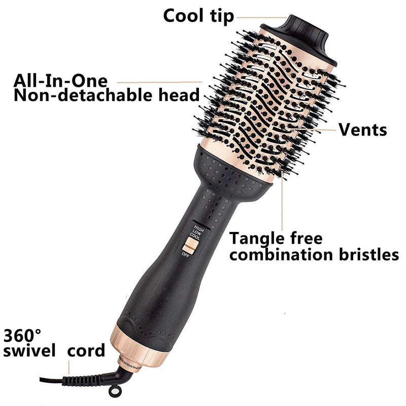 One-Step Hair Dryer And Volumizer Hot Air Brush Styling Brush Negative Ion Generator Straightener & Curler Blow Dryer Brush