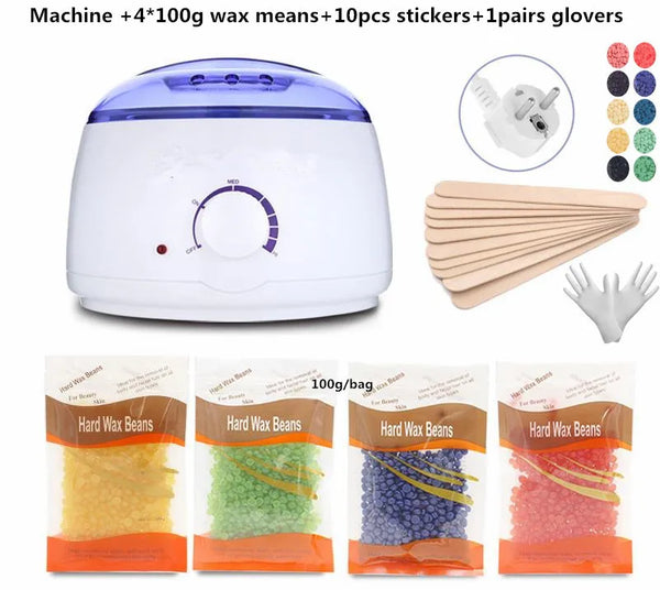 Electric Hair Removal Wax- Heater Wax Beans 10pcs Wood Stickers Hair Removal Sets Waxing Kit cera depilator