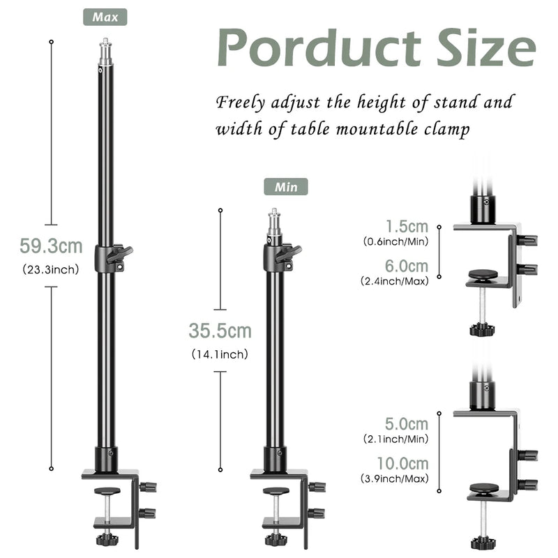 C Tripod Clamp Desk Mount Light Stand with 1/4" Ball Head Table Fixture Ring Light Adjustable Tabletop Bracket Stand DSLR Camera