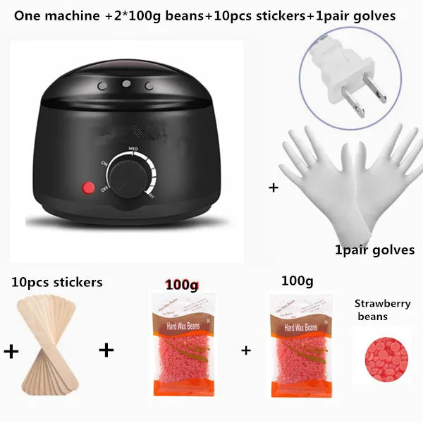 Electric Hair Removal Wax- Heater Wax Beans 10pcs Wood Stickers Hair Removal Sets Waxing Kit cera depilator