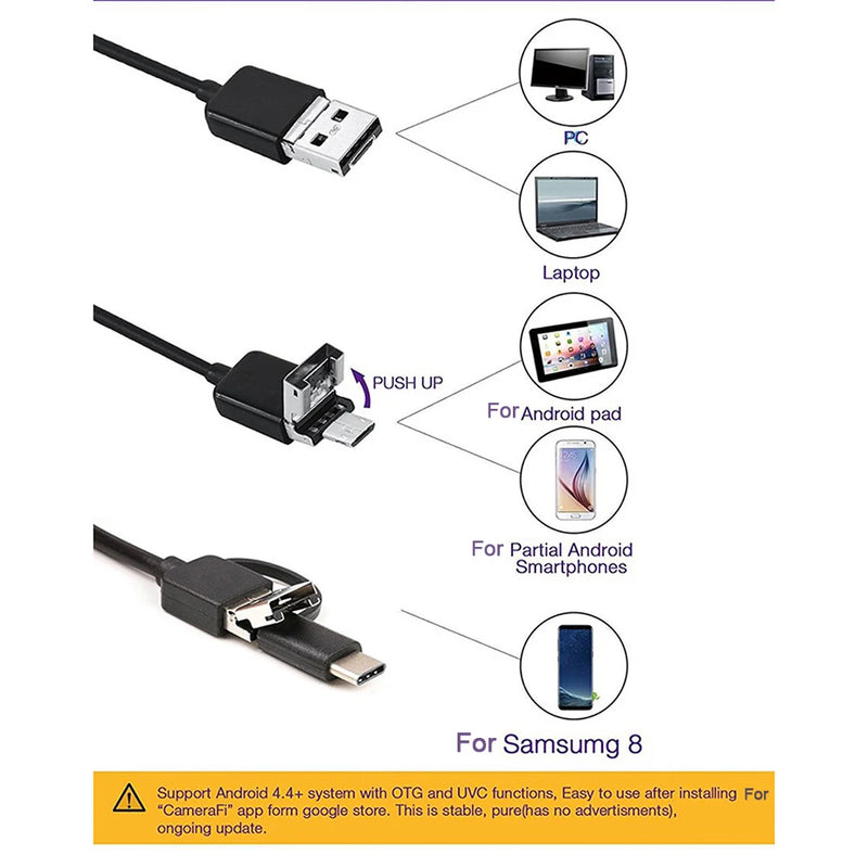 3 in 1 7.0mm Type-c USB Endoscope Camera Soft Cable for Android Phone PC Endoscope Type C Endoscope Inspection Mini Camera