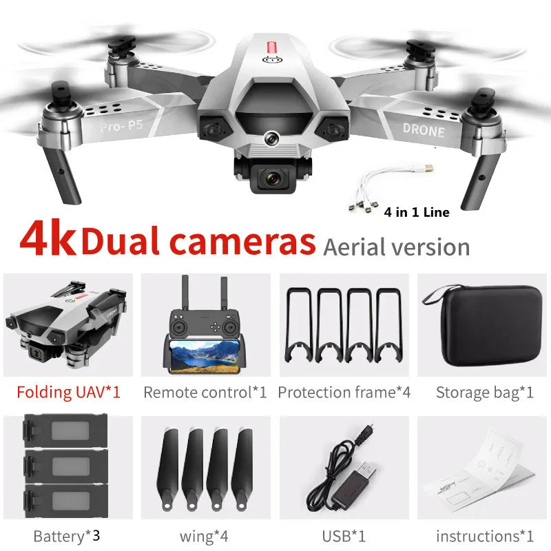 4K Obstacle Avoidance Aerial Photography FPV RC Drone 2.4G Optical Flow Positioning Trajectory Flight Remote Control Quadcopter