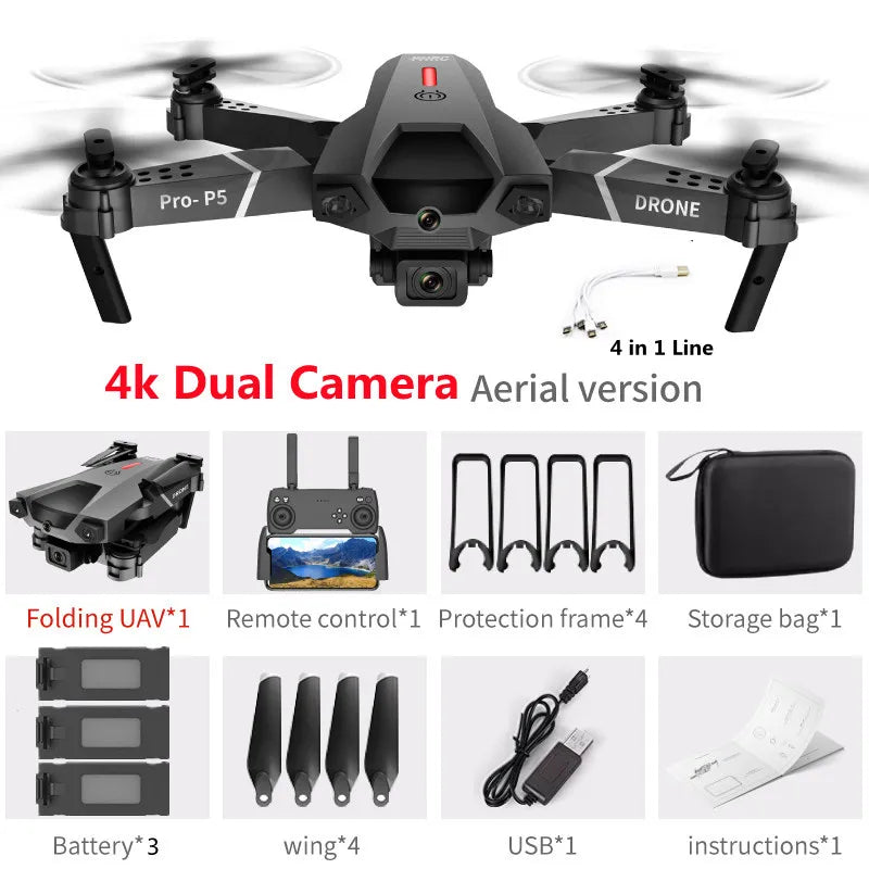 4K Obstacle Avoidance Aerial Photography FPV RC Drone 2.4G Optical Flow Positioning Trajectory Flight Remote Control Quadcopter