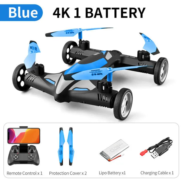 4K WiFi FPV Intelligent Hover RC Drone Air-Ground Flying Car Dron 2-in-1 Quadcopter with LED Night light Helicopter Toy Gifts