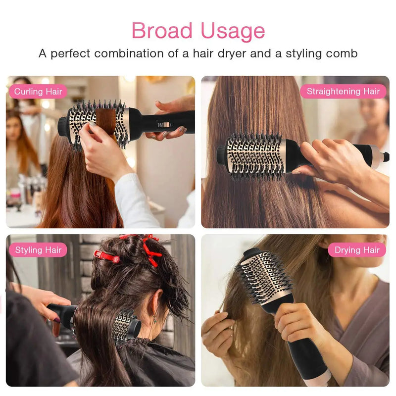 One-Step Hair Dryer And Volumizer Hot Air Brush Styling Brush Negative Ion Generator Straightener & Curler Blow Dryer Brush