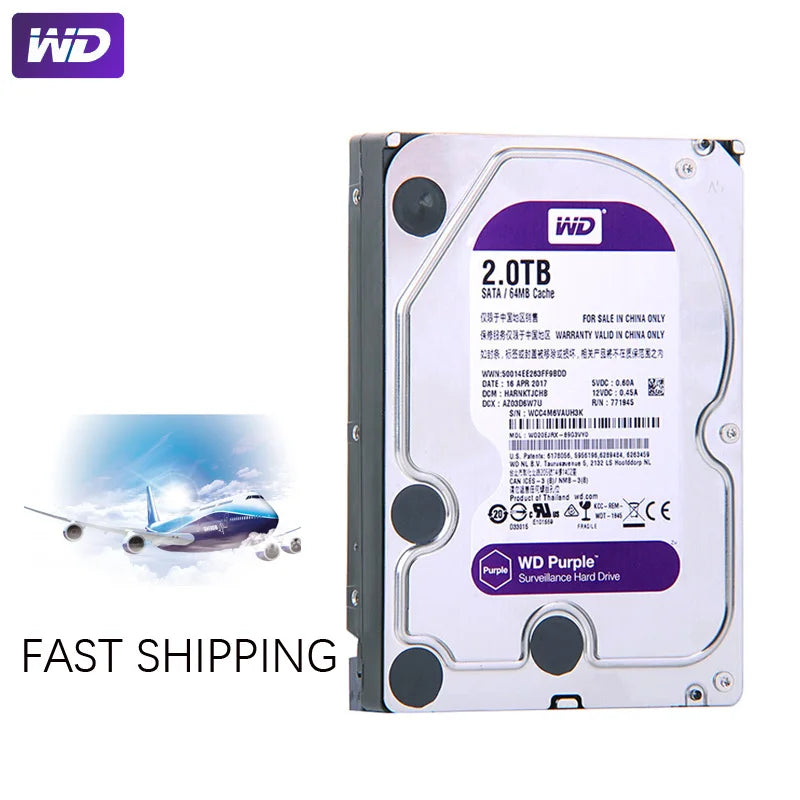 New! WD Surveillance 2TB Hard Drive Disk SATA III 64M 3.5" HDD HD Harddisk For Security System Video Recorder DVR NVR CCTV