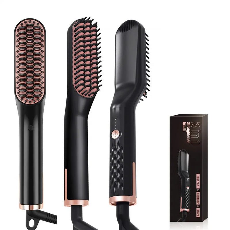 Electric Men's Hair Straightening Brush Heated Beard Straightener Smart Heating Comb Iron Ceramic Women's Hairbrush Styling Tool