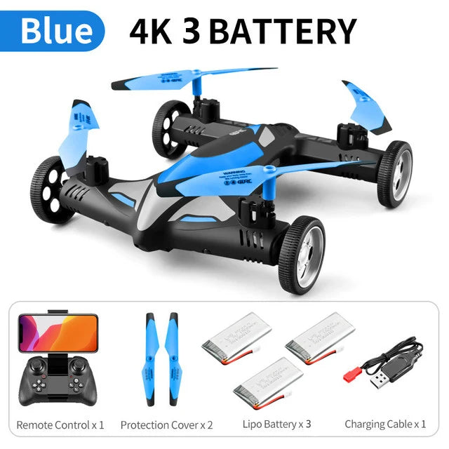 4K WiFi FPV Intelligent Hover RC Drone Air-Ground Flying Car Dron 2-in-1 Quadcopter with LED Night light Helicopter Toy Gifts