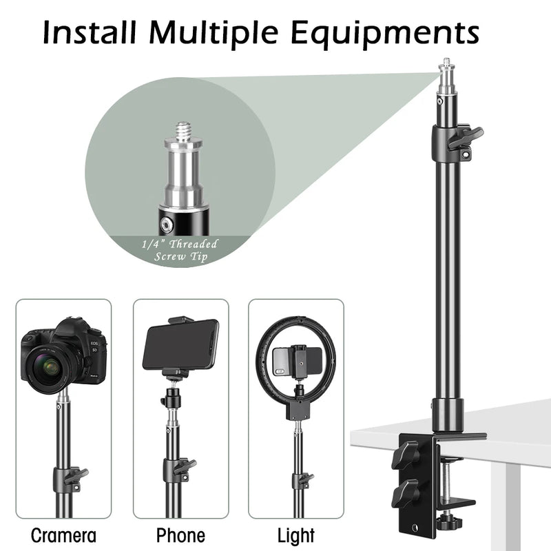 SH Desktop Light Stand C-clamp Light Tripod With 1/4" Ball Head Adjustable Tabletop Bracket Stand For Camera, Ring Light