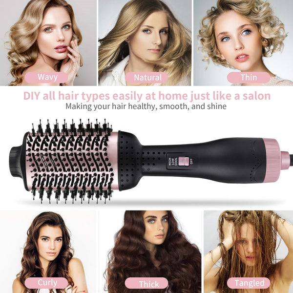 One-Step Hair Dryer And Volumizer Hot Air Brush Styling Brush Negative Ion Generator Straightener & Curler Blow Dryer Brush