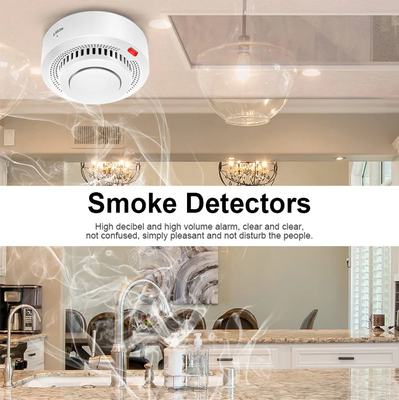 Tuya WIFI Smoke Detector Fire Protection Alarm Sensor Independent Wireless Battery Operated Smart Life Push Alert Home Security