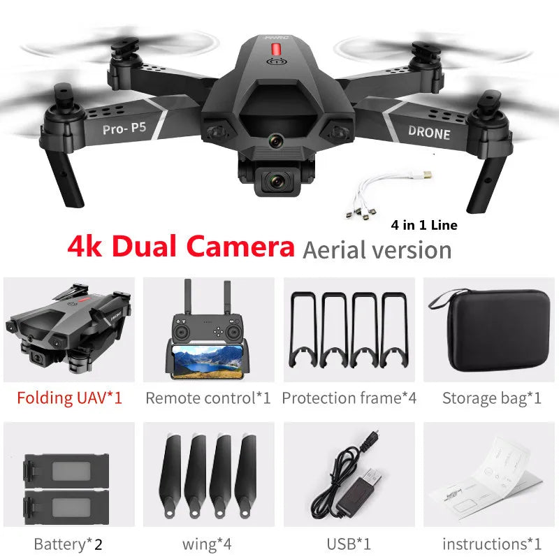 4K Obstacle Avoidance Aerial Photography FPV RC Drone 2.4G Optical Flow Positioning Trajectory Flight Remote Control Quadcopter