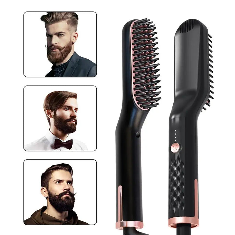 Electric Men's Hair Straightening Brush Heated Beard Straightener Smart Heating Comb Iron Ceramic Women's Hairbrush Styling Tool