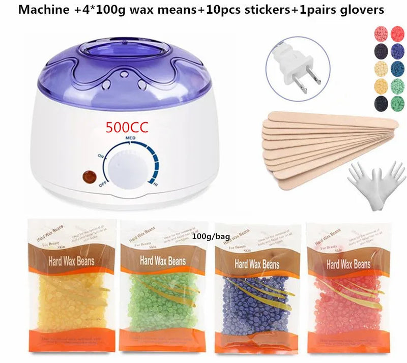 Electric Hair Removal Wax- Heater Wax Beans 10pcs Wood Stickers Hair Removal Sets Waxing Kit cera depilator