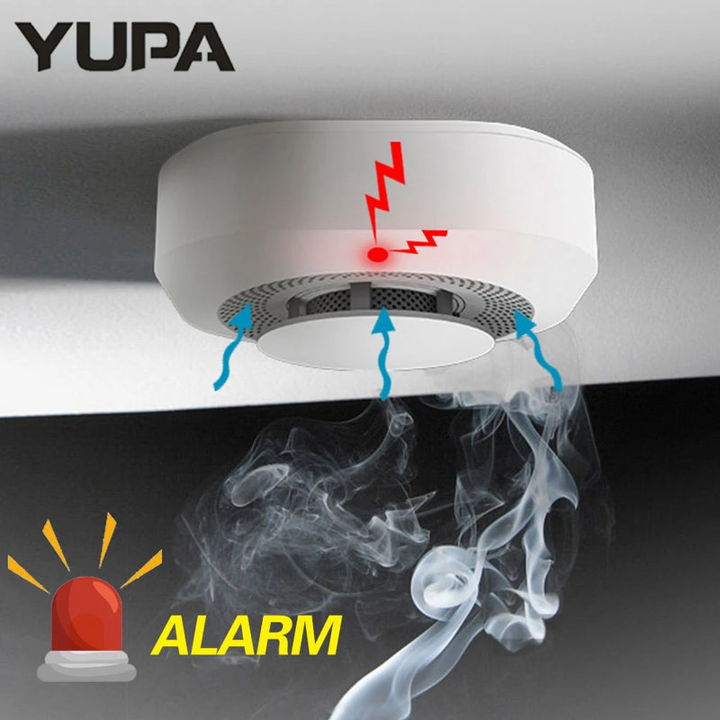 YUPA Wireless 433MHz Smoke Detector Fire Protection Home Alarm for Home Office Connect Alarm System Security Firefighters PA-441