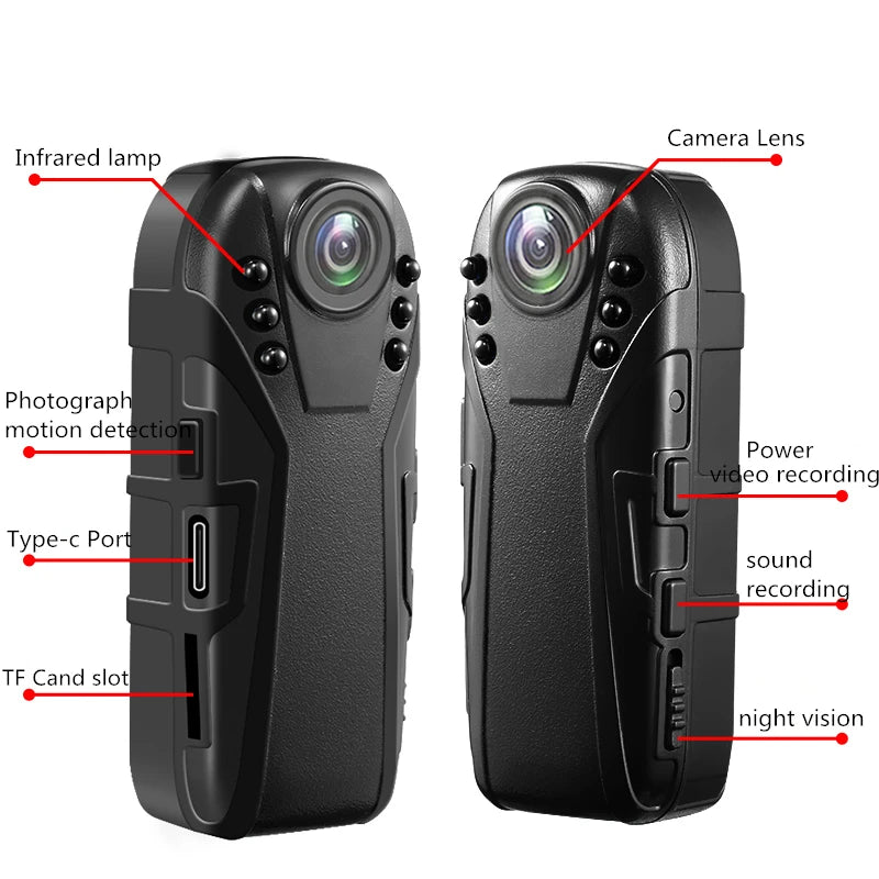 Mini Camera Police Body Wearable Battery Cameras Night Vision PC Webcam 125 Wide Angle Bike Cycling BodyCam Cam Support To 256G