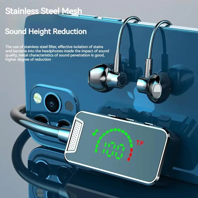 24H Play Time Bluetooth 5.4 Earphones LED Display HiFi Sound Earbuds Wireless Headphones Sports Waterproof Neck-hanging Headsets