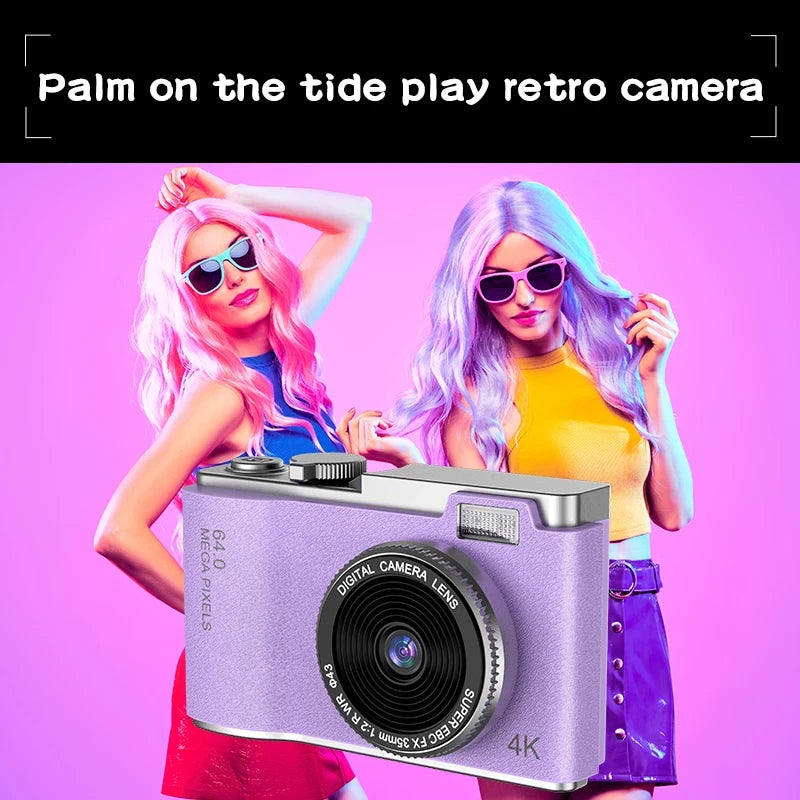 Digital Camera 4K HD Kid Camera 64MP Autofocus Vlogging Camera 2.4 inch Retro Fashion Portable Video Camcorder for Beginners