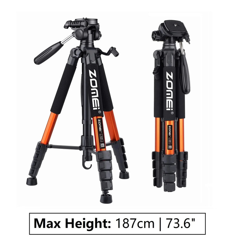 360°Rotatable Aluminum Portable Tripod Stand for Professional DSLR CameraMobile Phone, 187cm/73.6in Tall,Load up to 5kg/11lbs