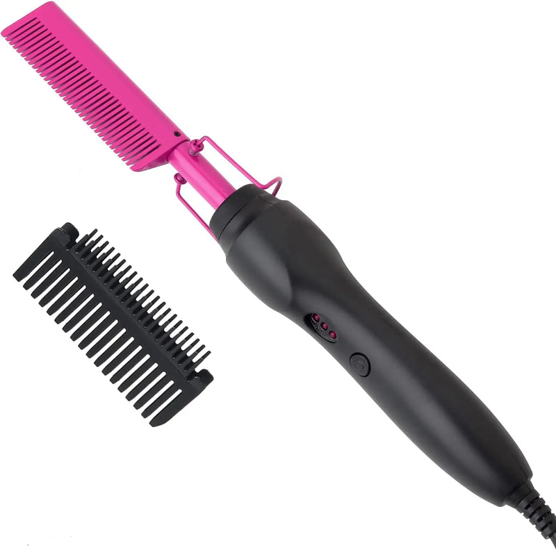 Pink Hot Comb Hair Straightener Ceramic Electric Pressing Comb Portable Curling And Straightening Anti-Scald Beard Straightener