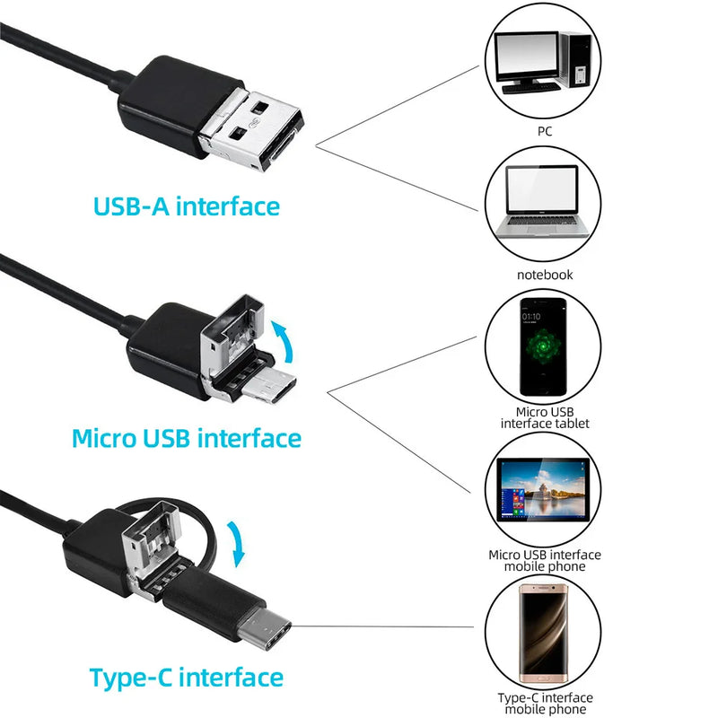 KERUI 7mm Flexible Mini Camera 3-in-1 Endoscope Camera for Android PC Waterproof Inspection Borescope for Pipeline Maintenance