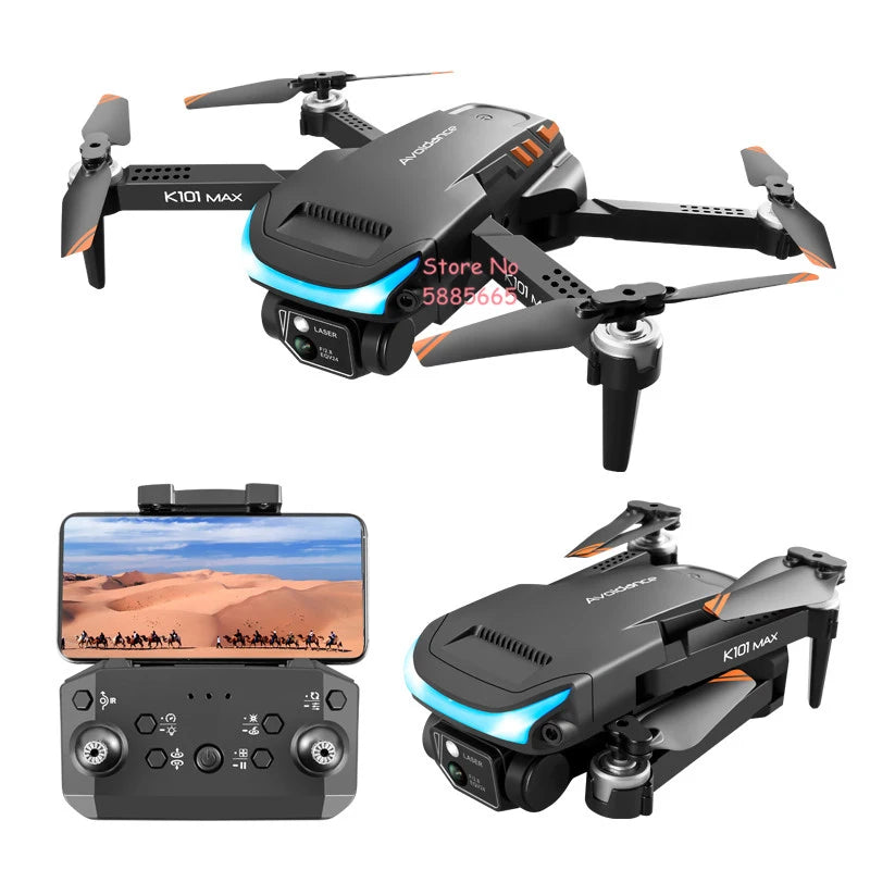 Three Way Obstacle Avoidance WiFi FPV 4K Remote Control Drone 2.4G One Key Return Optical Flow Foldable RC Quadcopter Drone Toy