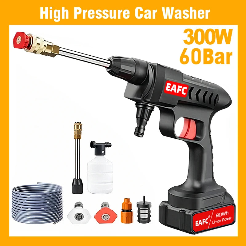 300W 60Bar Wireless High Pressure Car Wash Washer Gun Auto Clean Foam Generator Water Gun Spray Cleaner Car Washing Machine