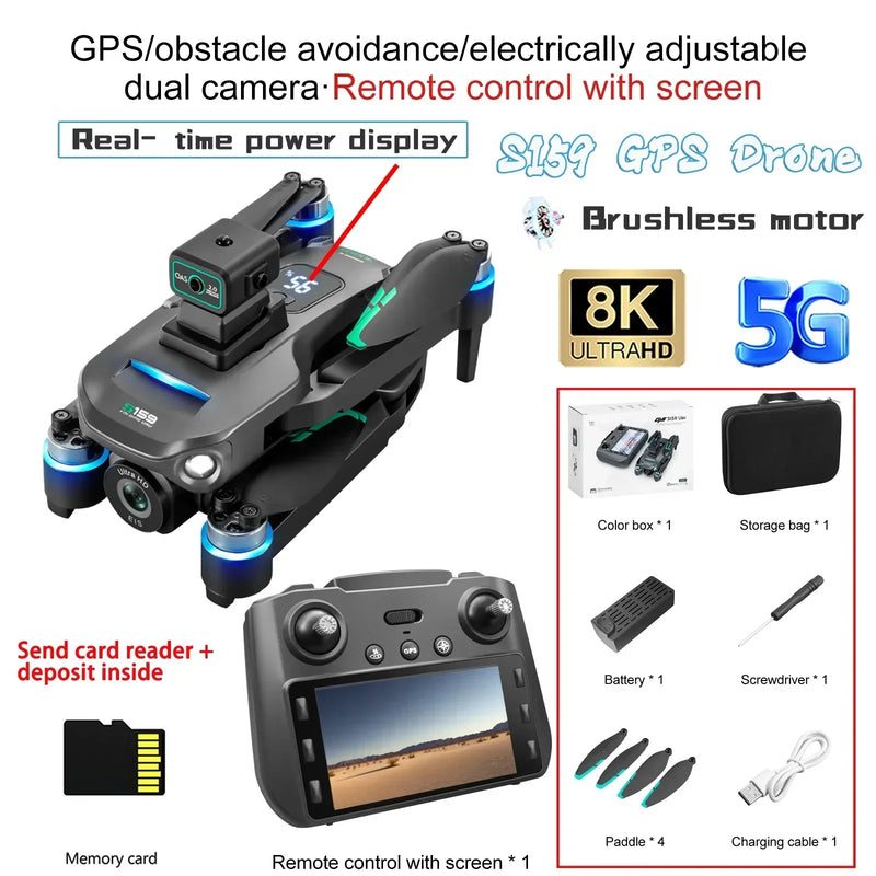 159S GPS Rc Drone 5G Transmission Professional 8K HD Aerial Dual Camera Omnidirectional Screen Laser Obstacle Avoidance FPV Dron