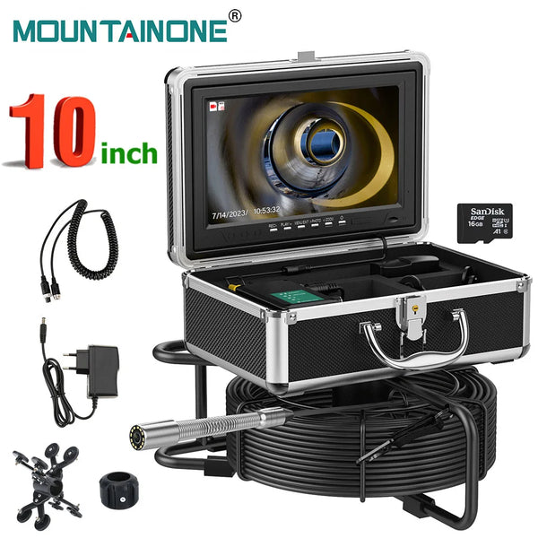 10" IPS Pipe Sewer Drain Inspection Camera 20M 30M 50M 512hz Transmitter AHD 1080P Screen Video+Audio Recording 5X Image Enlarge