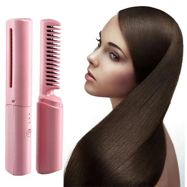 2In1 Wireless Hair Hot Comb Mini Usb Charging Straightener Styling Fast Hair Portable Tools Negative Heating Care Hair Ion K9C5