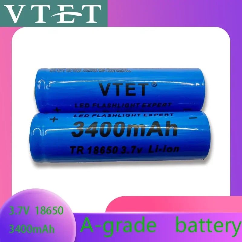 2024 New 18650 3.7V 3400mAh Rechargeable Battery for Flashlight, Lithium ion Battery, Toy and Home Appliances A-grade battery