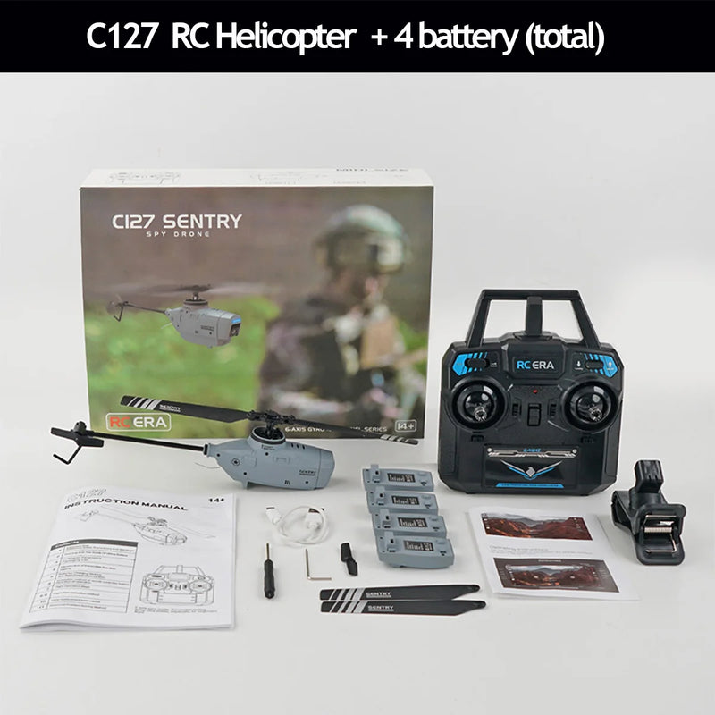 New! C127 RC Helicopter 720P RC Drone Camera Wide Angle 2.4GHz 6-Axis Wifi Single Paddle Optical Flow RC Toy