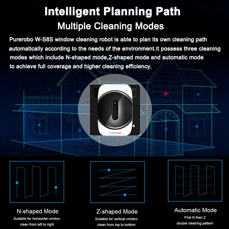 Purerobo W-S8S Robot Window Cleaner Window Cleaning Robot Smart Home Robot Vacuum Cleaner Remote Control Glass Cleaning Robots