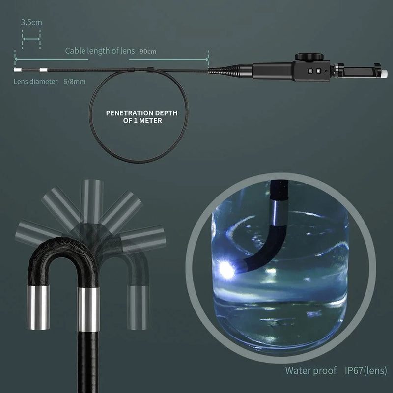 Two-Way 180° Articulating Borescope Camera 8.5MM /6.2MM Endoscope Snake Inspection Camera With Carring bag for iPhone Android