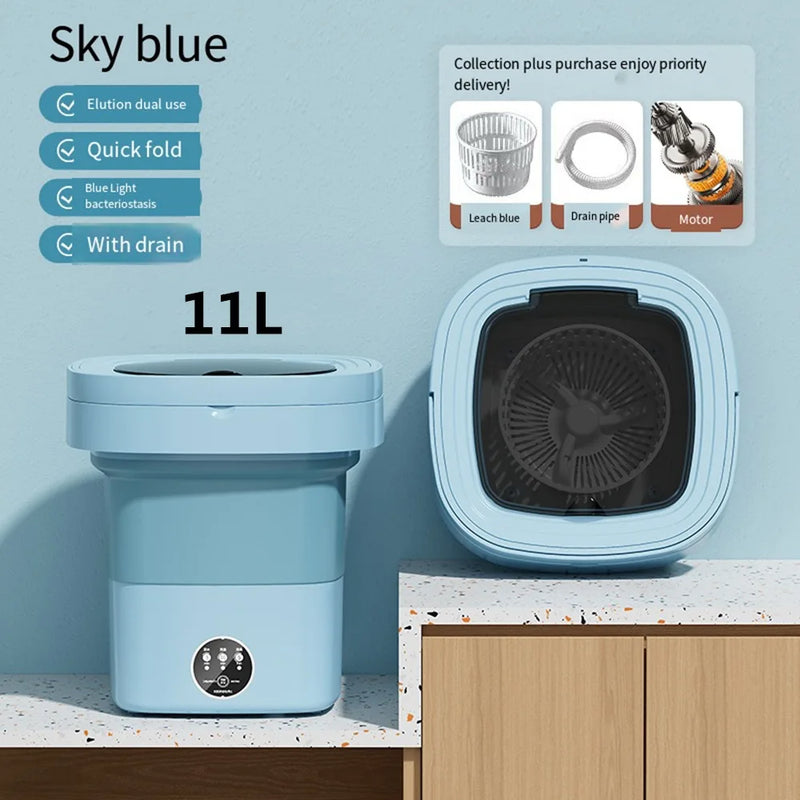 Portable Folding Washing Machines with Dryer 7L 11L Big Capacity for Clothes Travel Home Mini Ultrasonic Underwear Socks Washer