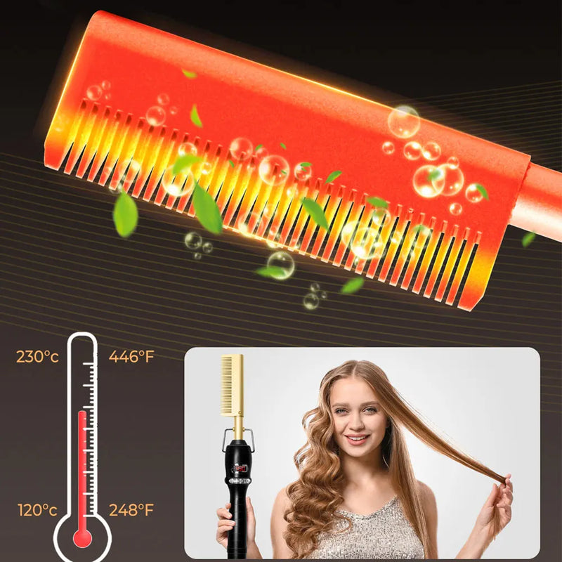 2 In 1 Electric Hot Heating Comb Hair Iron Straightening Brush Professional Hair Curler Straightener Wet Dry Brush Styling Tools