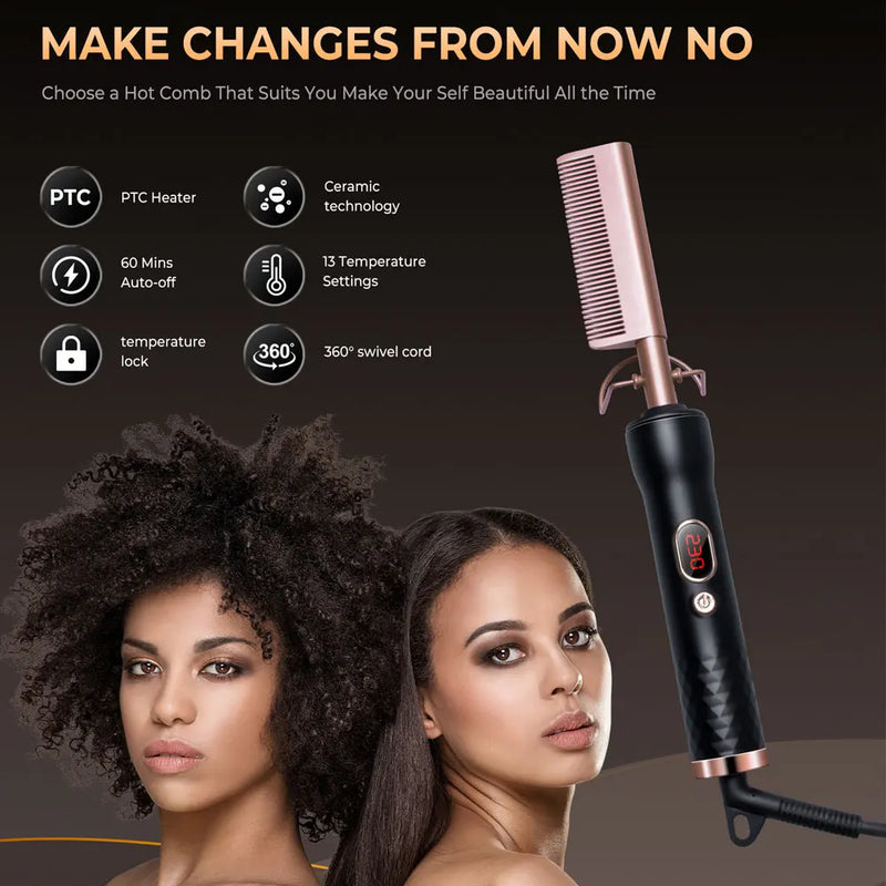 2 In 1 Electric Hot Heating Comb Hair Iron Straightening Brush Professional Hair Curler Straightener Wet Dry Brush Styling Tools