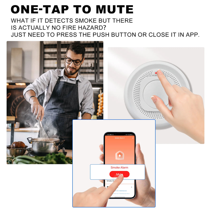 Kemek Tuya ZigBee Smoke Detector Wireless Smart Fire Alarm Sensor Supports APP Instant Notification 85 dB Alarm Battery Powered