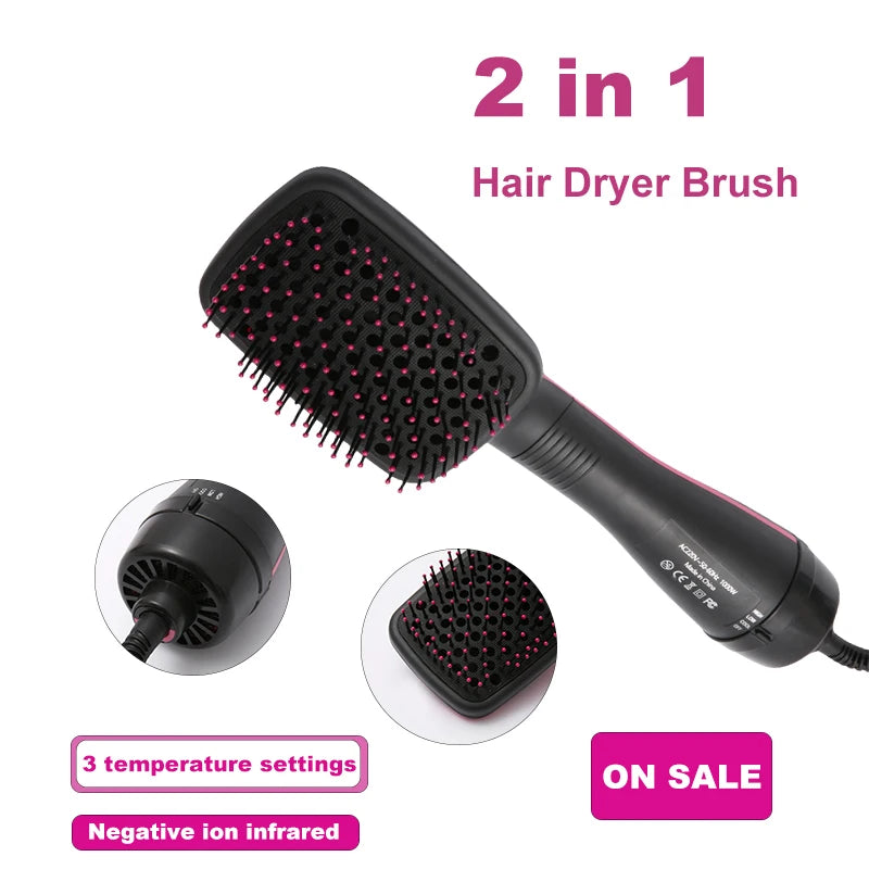 2 In 1 Hot Air Hair Dryers Brush Curl Rotary Curler Professional Straightener Electric Styling Appliances Tools Comb Machine