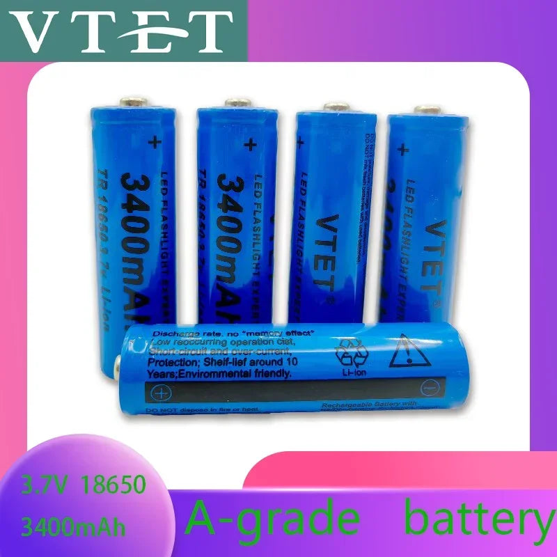 2024 New 18650 3.7V 3400mAh Rechargeable Battery for Flashlight, Lithium ion Battery, Toy and Home Appliances A-grade battery