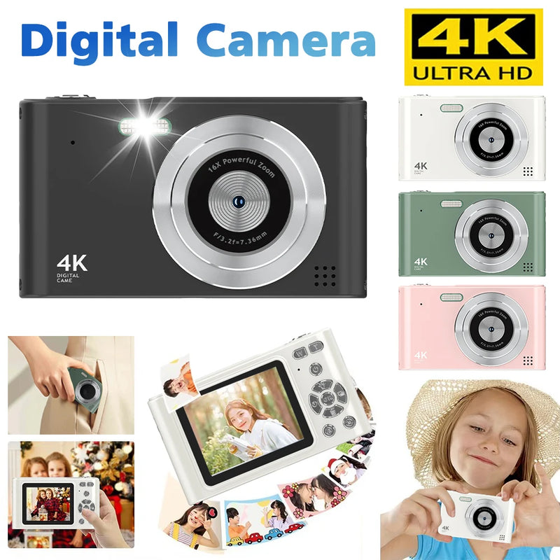 4K Digital Cameras for Kids 1080P Mini Autofocus Camera for Photography HD 48MP with 2.4" Large Screen Camcorder Beginner Camera