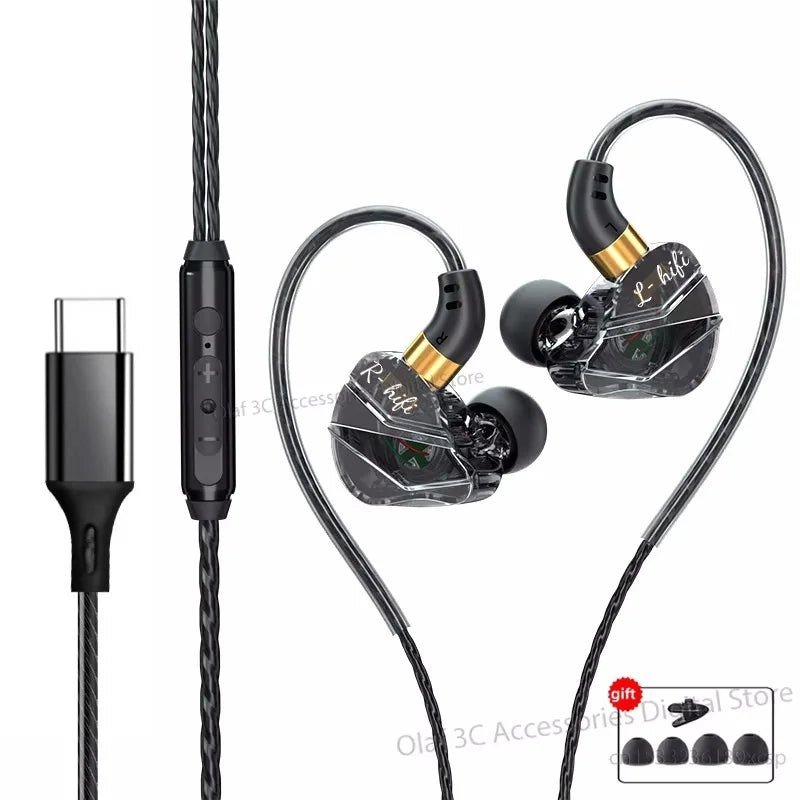 OLAF 3.5mm Jack Type C Plug Wired Headphones HIFI Bass Earphone in-Ear Headset Gamer Handsfree Earbuds For Xiaomi Huawei Samsung