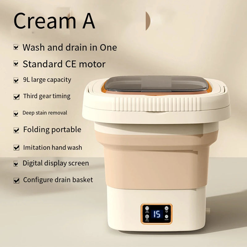 9L Folding Portable Washing Machine Large and Dryer for Clothes Mini Travel Home Underwear Sock Washer 110V 220 UK AU Plug 미니세탁기