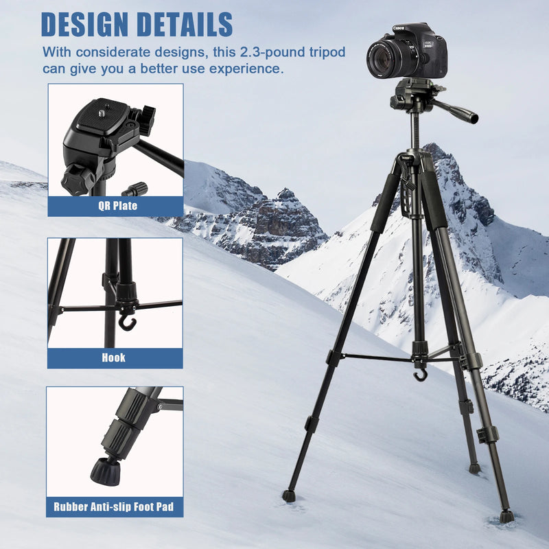 210cm Camera Tripod Aluminum Travel Tripods Compatible with DSLR SLR Canon Nikon iPhone Video Live Stream Vlogging Photography