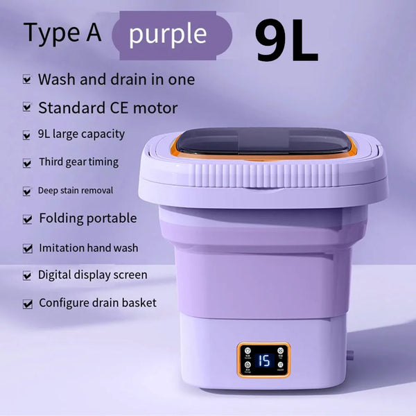 9L Folding Portable Washing Machine Large and Dryer for Clothes Mini Travel Home Underwear Sock Washer 110V 220 UK AU Plug 미니세탁기